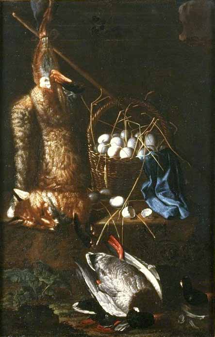 Still life with a dead fox and ducks